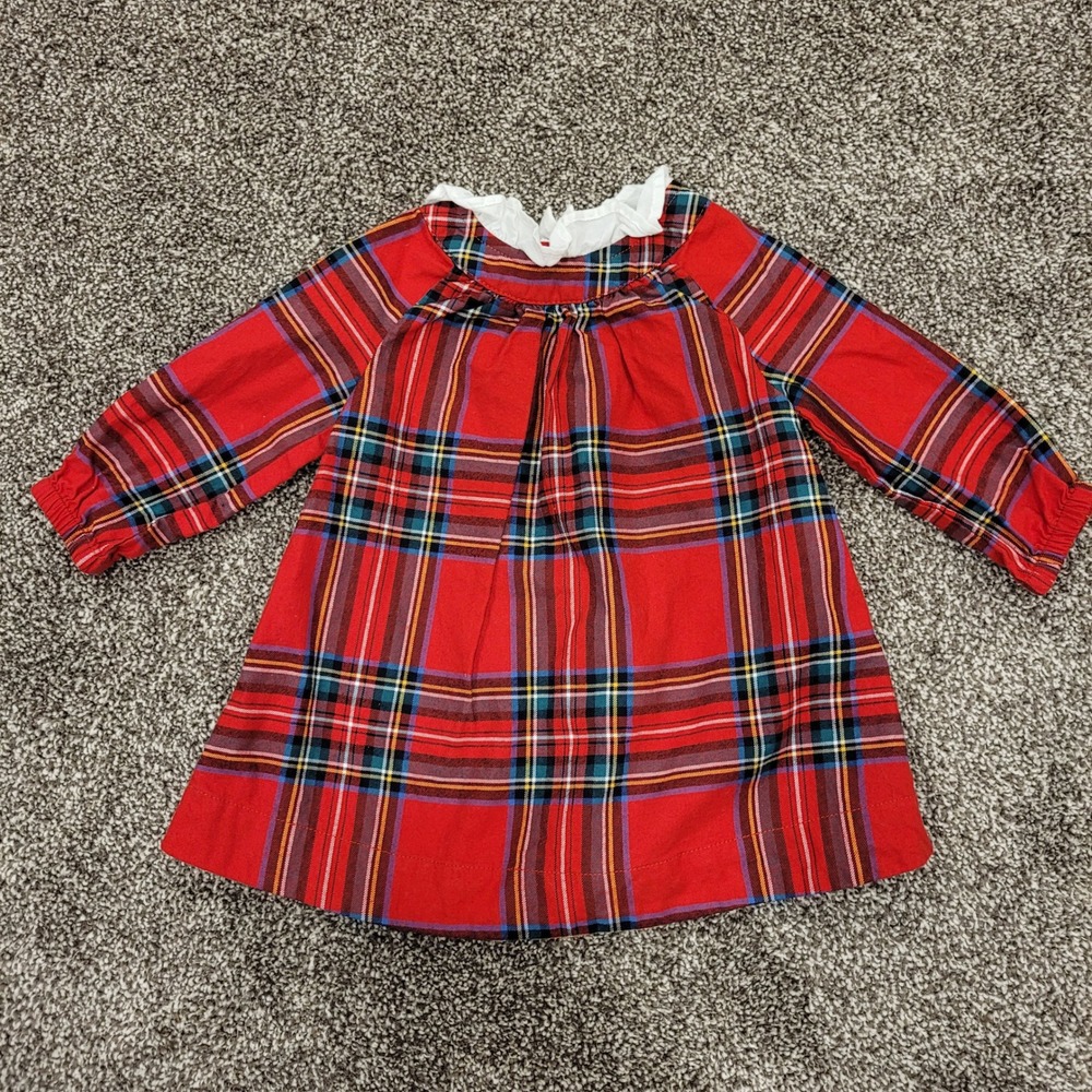 Hope & Henry Baby Girl Red Plaid Organic Cotton Ruffle Collar Dress 0-3M Holiday